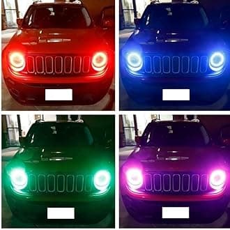 iJDMTOY 7-Color RGB LED Halo Ring Lighting Kit Compatible with Compatible with Jeep 2015-up Renegade, 2007-2014 Toyota FJ Cruiser Front Road Illuminating Light Retrofit w/Adjustable Setting