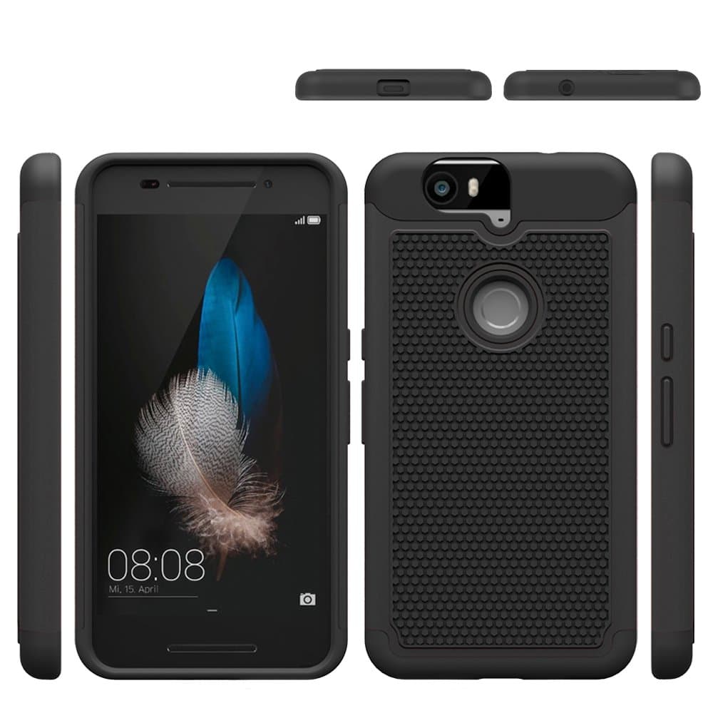 Nexus 6P Case, OSurce [Shock Proof] Heavy Duty, Dual Layer EXTREME Protection Cover Full-body Rugged Case for Nexus 6P / Huawei Nexus 6P / Google Nexus 6P (Black + Black)