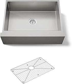 KOHLER K-5417-NA Strive Self-Trimming Undermount Medium Single-Bowl Kitchen Sink with Tall Apron, 29 1/2 x 21 1/4", Stainless Steel