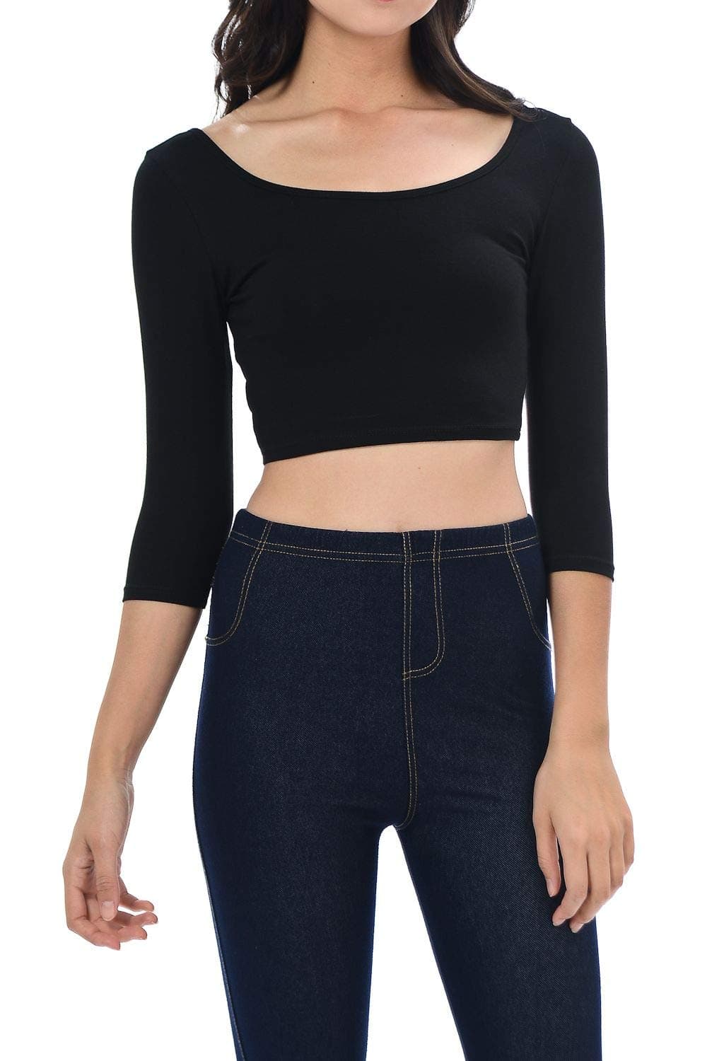 Womens Trendy Solid Color Basic Scooped Neck and Back Crop Top