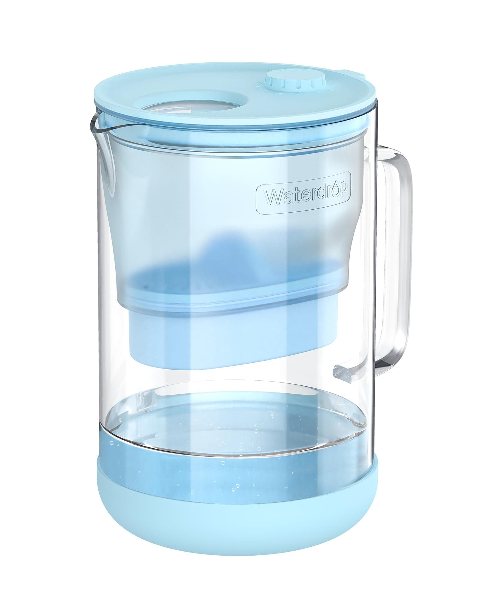 Large Glass Alkaline Water Filter Pitcher with 1 Filter, Enhances Alkaline Water, Eco-Friendly, 10-Cup, for Home and Office, Reduces PFOA/PFOS, Chlorine, Cadmium, Copper, Mercury, Blue