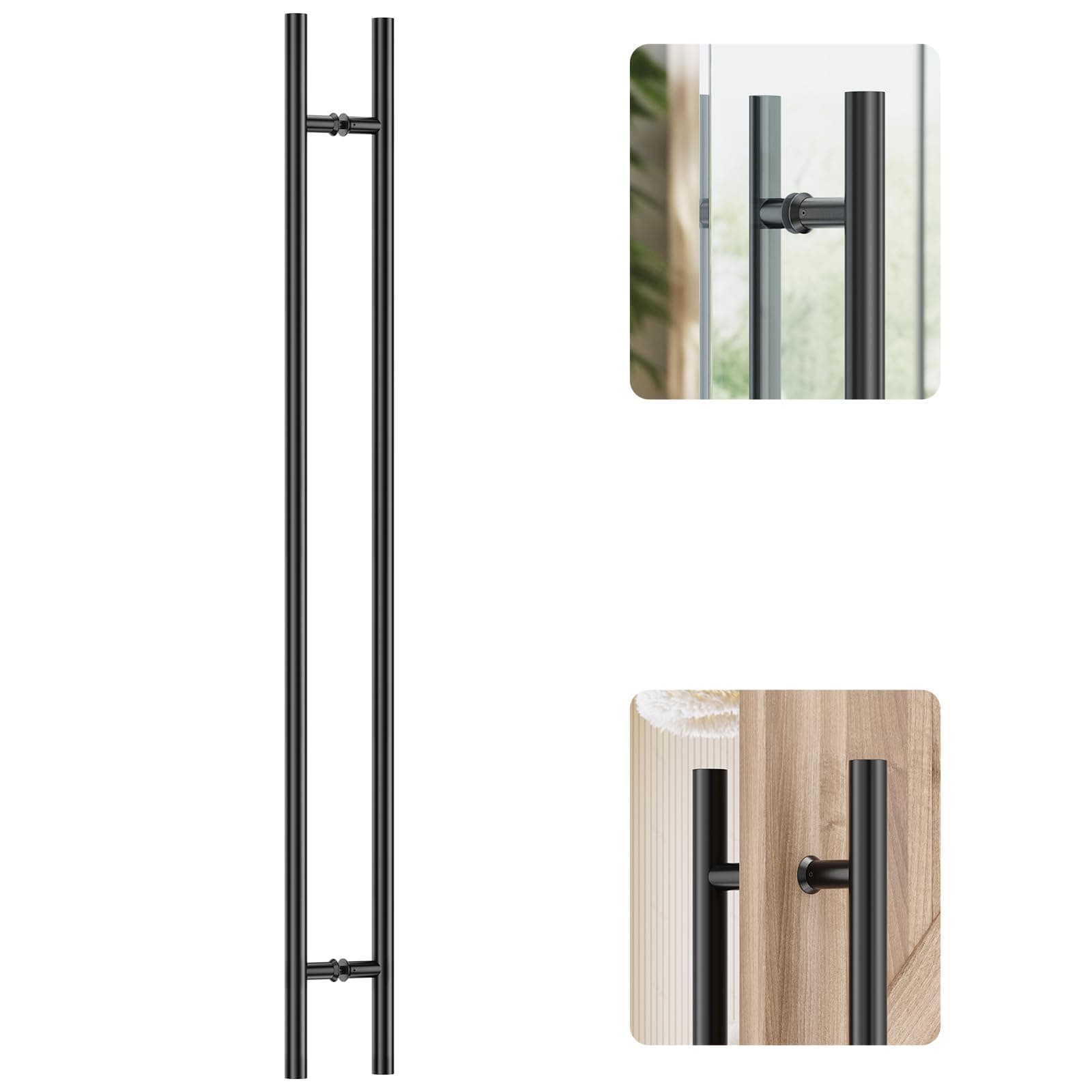 Ranbo Ladder Style 60" Large Push Pull Door Handle,Back to Back,1200mm (47 1/4 inch) CTC, 1.2 mm Thick 304 Stainless Steel, Heavy Duty for Barn,Front,Entrance, Commercial,Glass Doors,Matte Black
