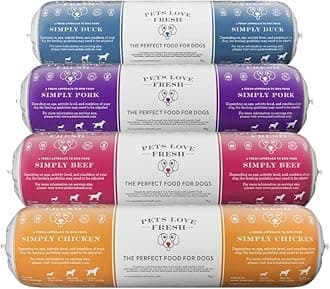 Healthy & Tasty Fresh Dog Food by Pets Love Fresh - 100% Natural - Real British Meat - Zero Preservatives - Variety Pack - Chicken, Pork, Beef & Duck (4 x 1kg chub rolls)