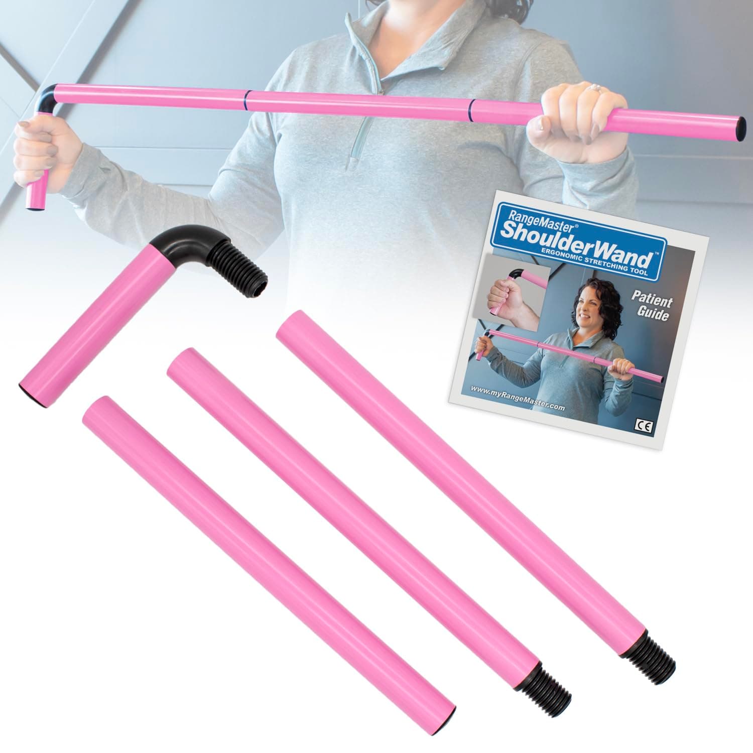 RangeMaster ShoulderWand Therapy Stretching Tool│Collapsible Stretching Bar│Physical Therapy Tool for Recovery and Increasing Motion (Pink)