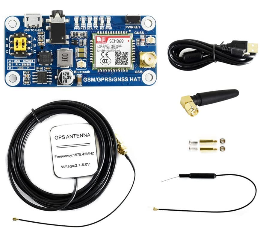 SIM868 GSM/GPRS/GNSS HAT, Compatible with Raspberry Pi, for Easily Realizing Functions Like Making Calls, Sending Text Messages, Wireless Internet Access, etc