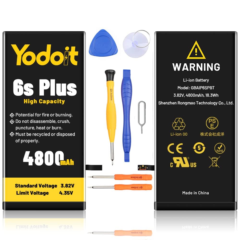 Yodoit for iPhone 6S Plus Battery Replacement 4800mAh Battery High Capacity 0 Cycle Replacement for Model A1634, A1687, A1699 with Repair Tool Kit & Adhesive