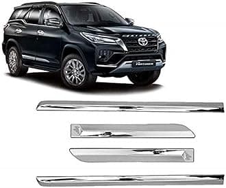 Empica Full Chrome Car Side Moulding Door Beading Protector Cladding Compatible with Toyota Fortuner Facelift (Set of 4 Pcs, Silver)