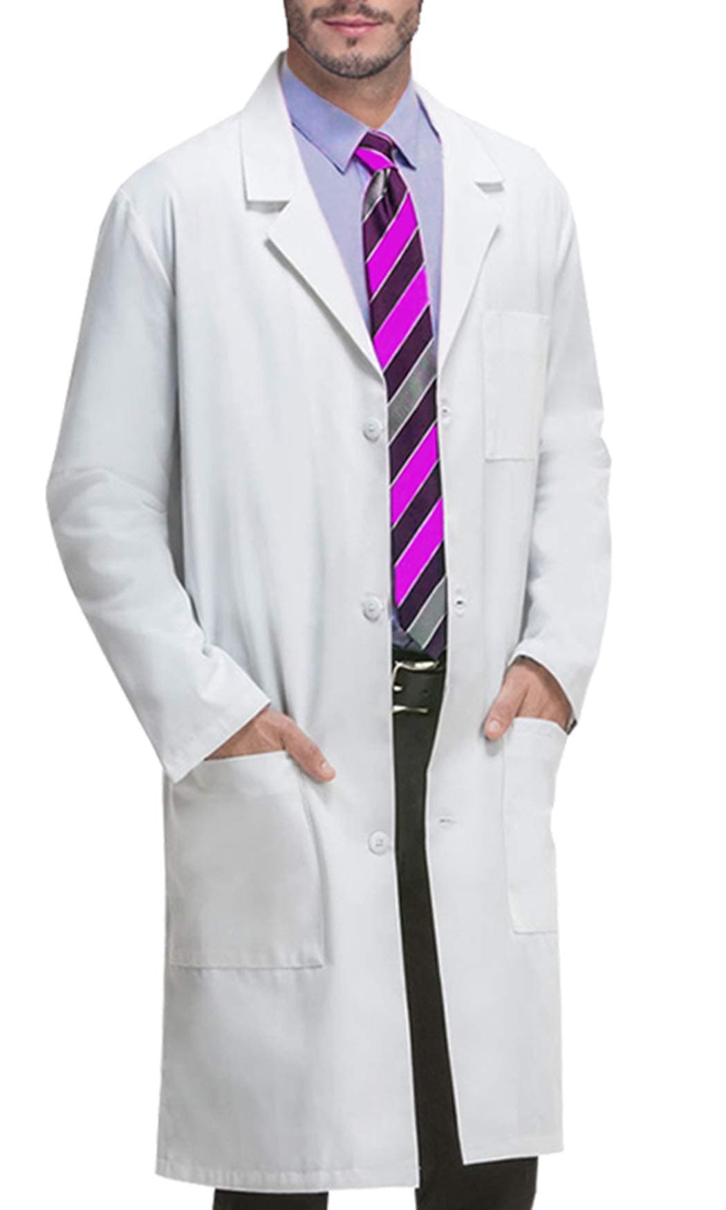 VOGRYE Unisex Lab Coat Long Sleeve 3 Pocket Medical Coat with Button Professional White Coat for Doctor Nurse Scientist