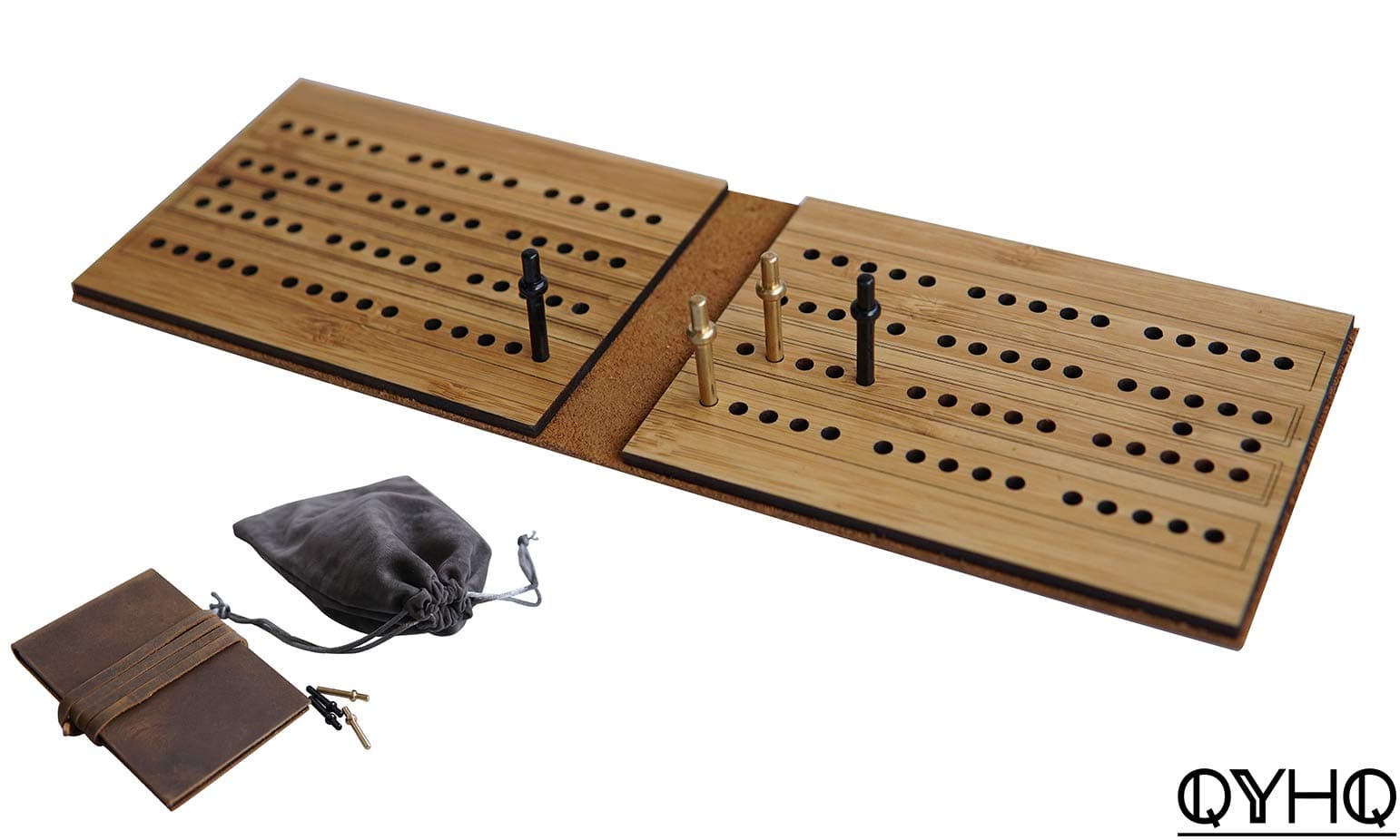 Travel Cribbage Boards Leather Pocket Sized Tiny Card Game Board Scoring Boards with Copper Cribbage Pegs - QYHQ