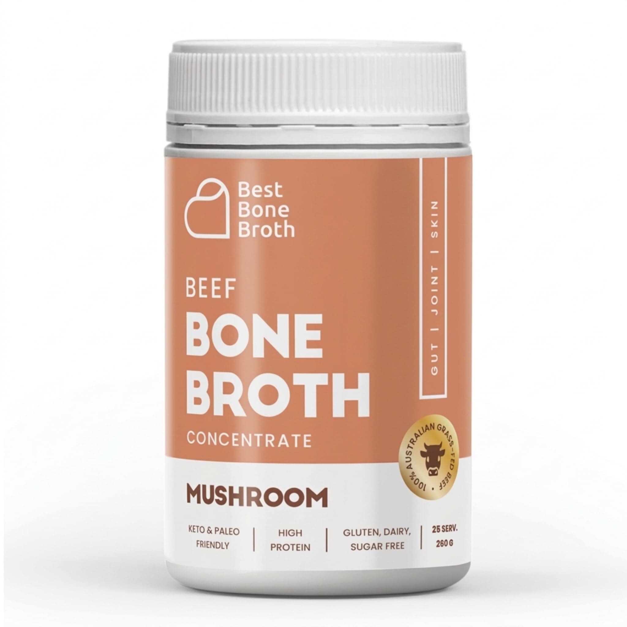 Bone Broth Premium Beef Bone Broth Concentrate Mushroom Flavour- 100% Sourced from AU Grass-Fed, Pasture-Raised Cattle - Healthier Skin & Nails, Healthy Digestion Collagen