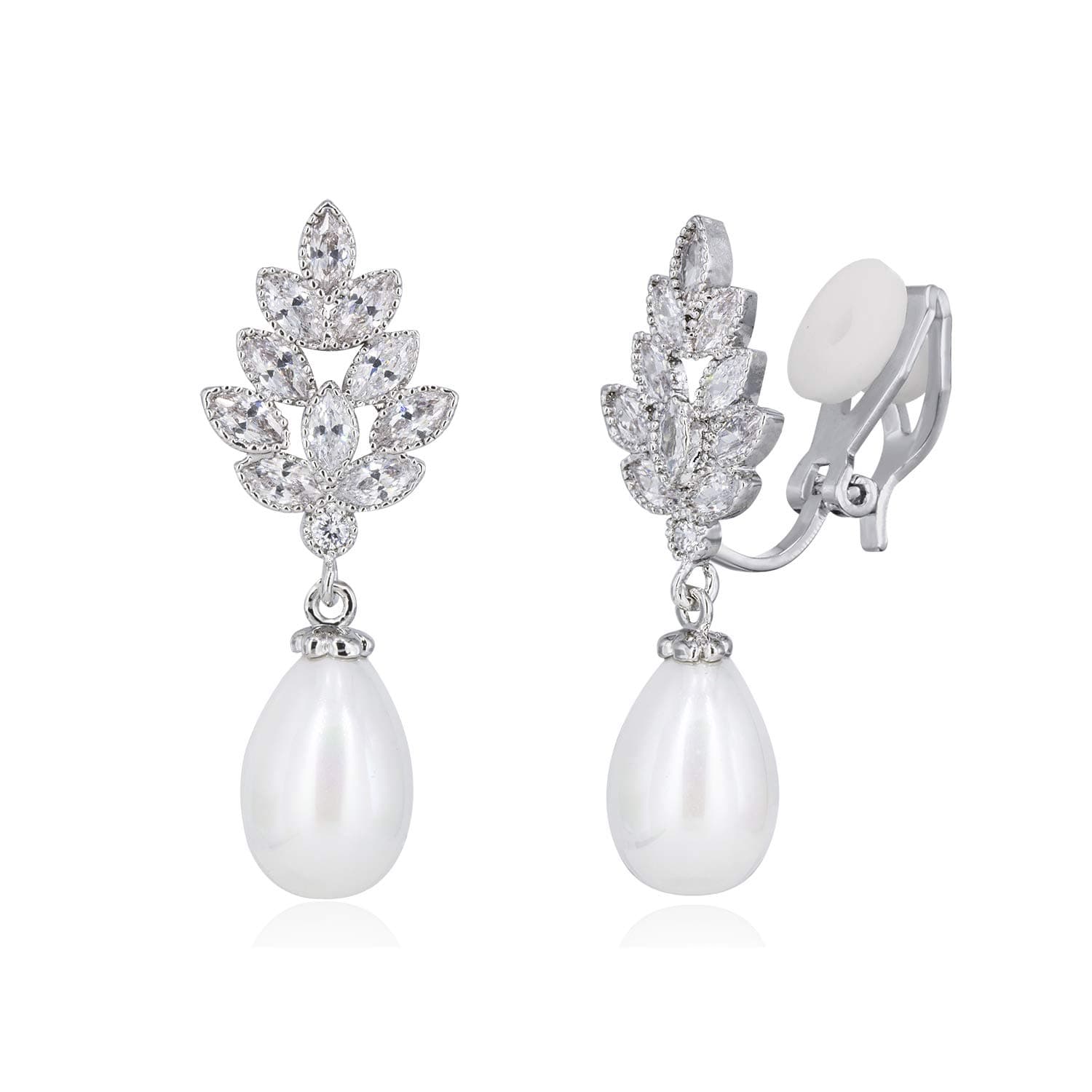 YOQUCOL Leaf-shape Dangle Drop Earring Simulated Pearl Cubic Zirconia Crystal Earring For Women, Crystal, Cubic Zirconia