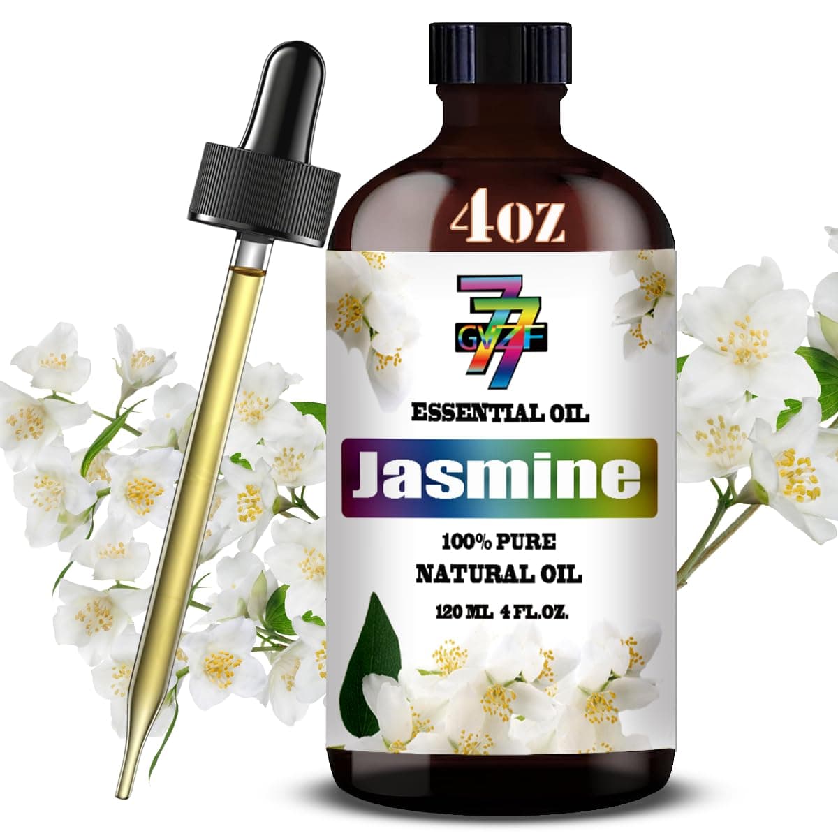 Jasmine Essential Oil - GV77ZF Jasmine Oils for Diffusers, Humidifiers, DIY Candles, Soap, Cleaning, Home, Office, Yoga, Massage, Gifts - 4 fl oz (120 ml)