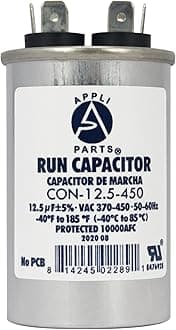 - Appli Parts Condensador Capacitor de Marcha 12.5 Mfd uF (microfaradios) 370VAC o 450VAC CBB65 Universal Aire acondicionado y otras aplicaciones Redondo UL E476928 7.5cm Alto 3.7cm Ancho CON-4-450