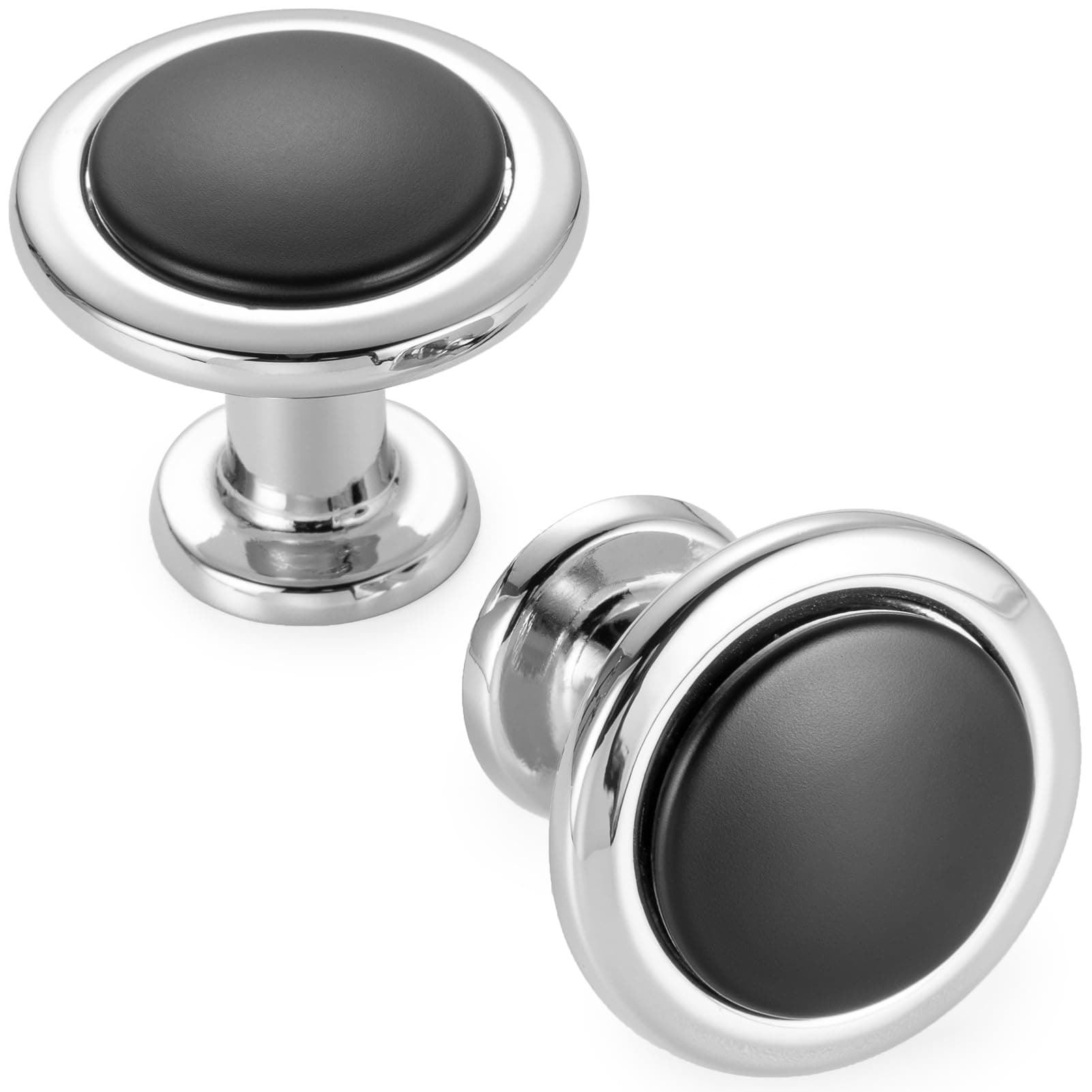 KOOFIZO 30 Pack Black and Chrome Kitchen Cabinet Knobs Matte Black and Chrome Drawer Knobs Round Single Hole Cabinet Pulls for Cabinets Drawers Dresser Cupboard Bedroom Bathroom