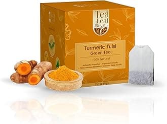 Tea Leaf & Co. Turmeric Tulsi Green Tea | Immunity Booster Detox Cleanse with Pure Turmeric & Holy Basil | Natural Caffeine-Free Wellness Tea | Supports Digestion & Metabolism Green Tea 25 Bags