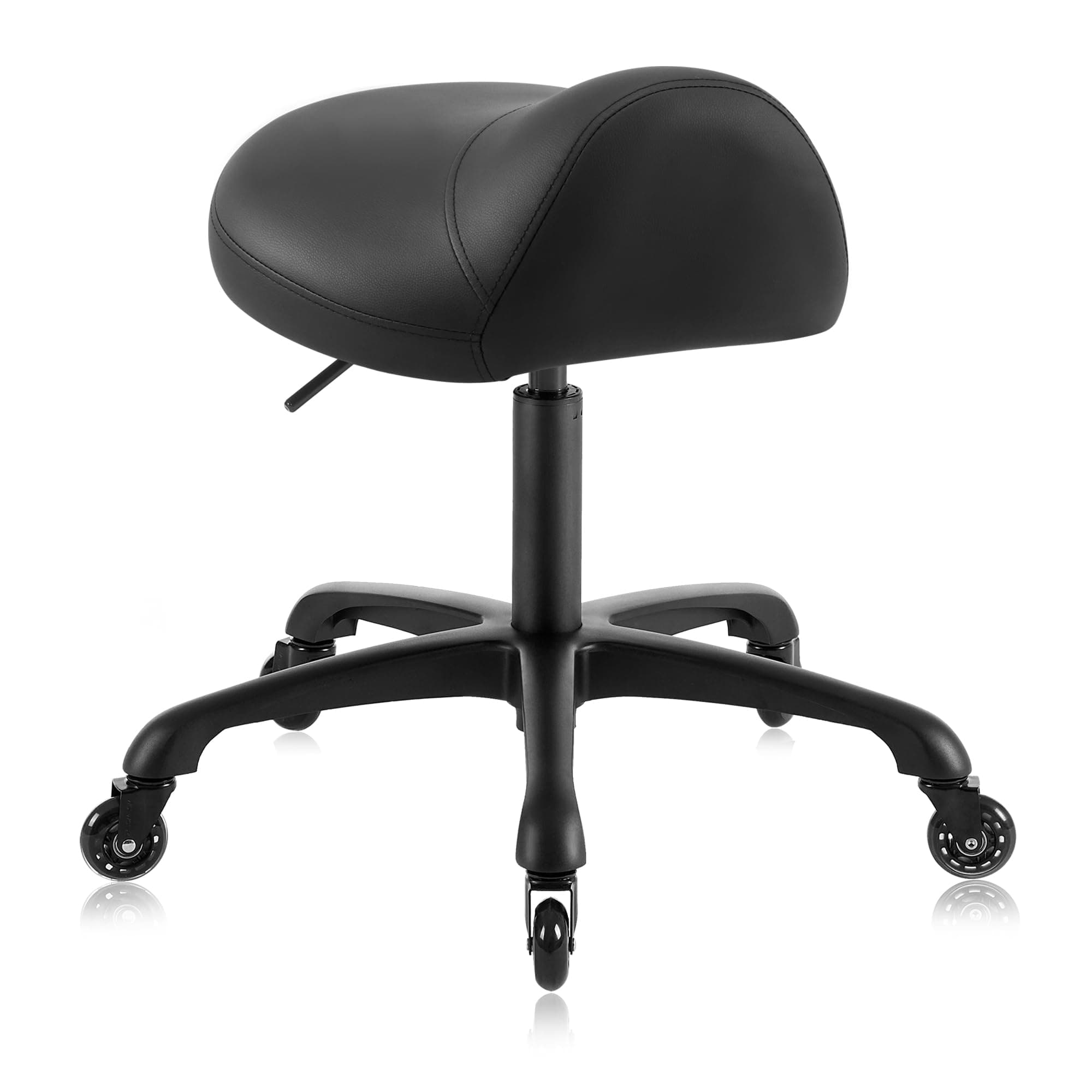Heavy-Duty Ergonomic Pneumatic Swivel Rolling Saddle Stool with Extra Wide Seat for Hygienic Clinic Spa Massage Home and Office - 505 KIMO (Black)