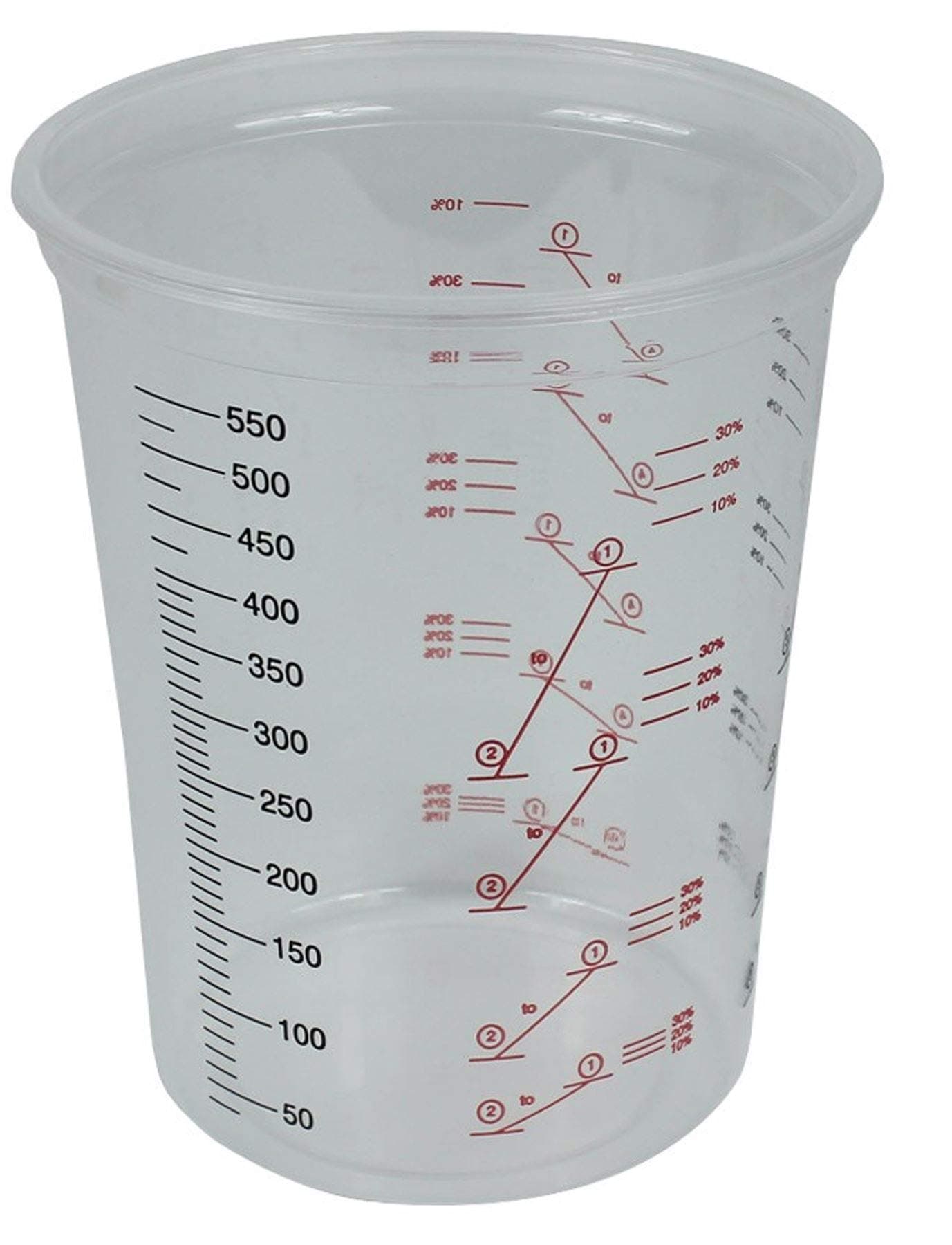 Plastic Polypropylene Paint Mixing Cups 600cc - Pack 50 - Inside Cup Flat for Easy Stirring - Accurate Metric Measurements