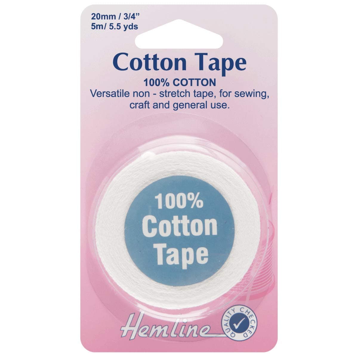 Hemline Cotton Tape 5M X 20mm - White