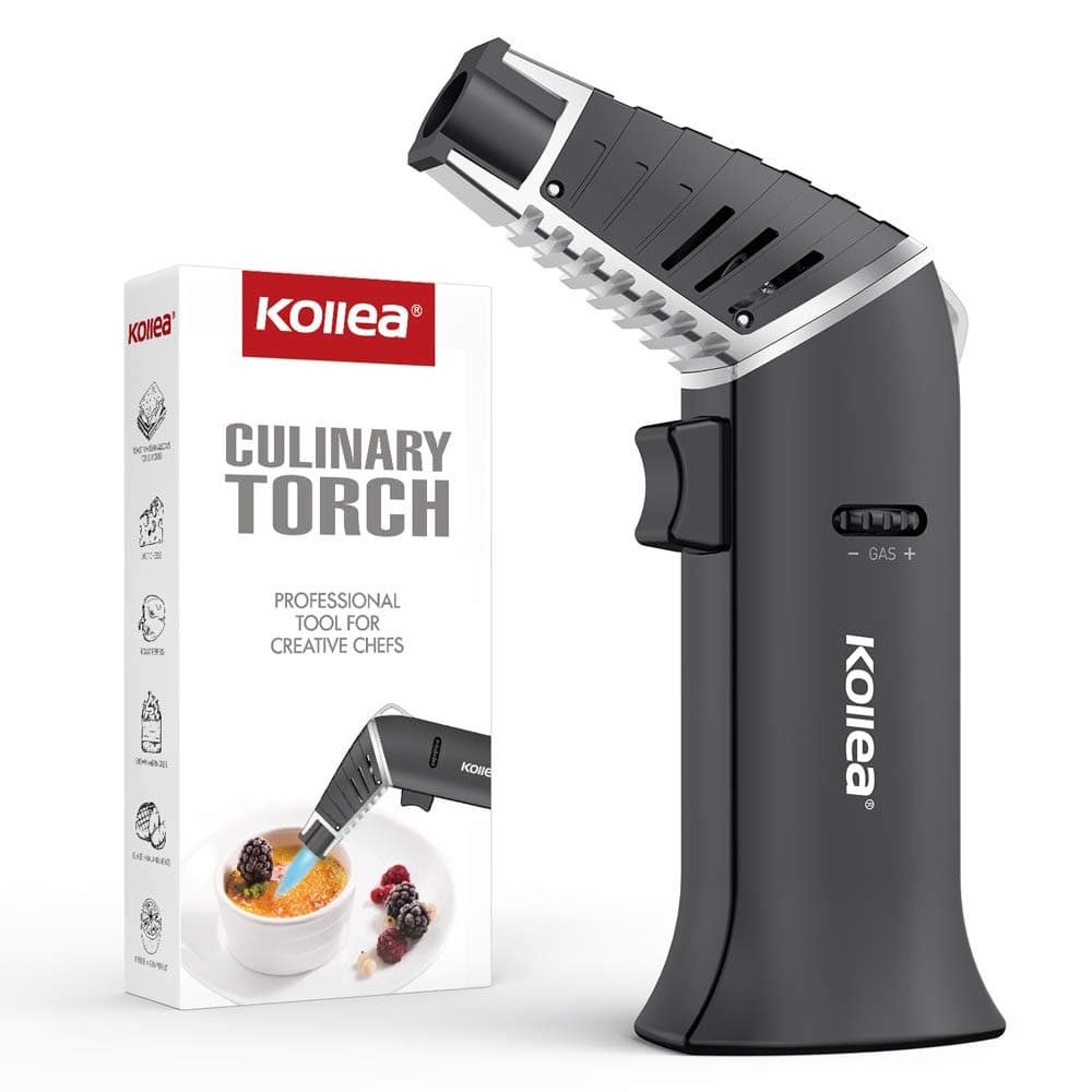 Butane Torch, Kollea Kitchen Culinary Torch Lighter Butane Refillable, Cooking Creme Brulee Food Torch with Safety Lock & Adjustable Flame for Food, BBQ, Craft, Soldering(Butane Fuel not Included)