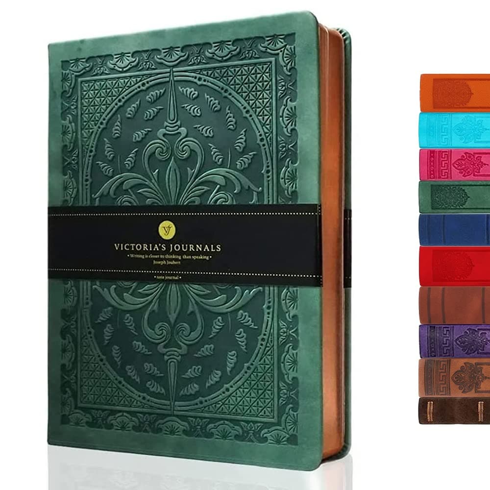 VJ VICTORIA'S JOURNALS Vintage notebook, Classic A5 journal, Leather Hard Cover, Hardback notebook, Quality design Diary (Green)