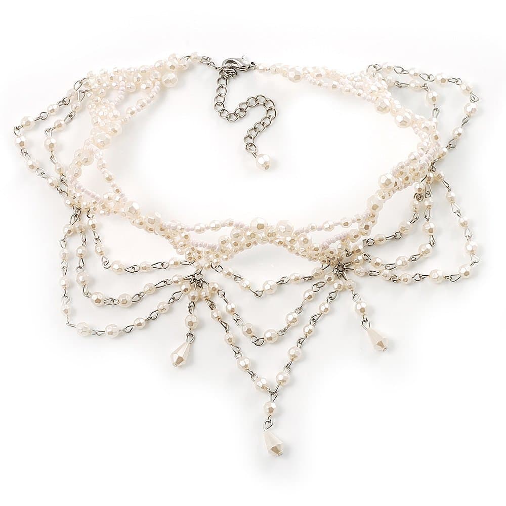 AvalayaWhite Bridal Beaded Choker