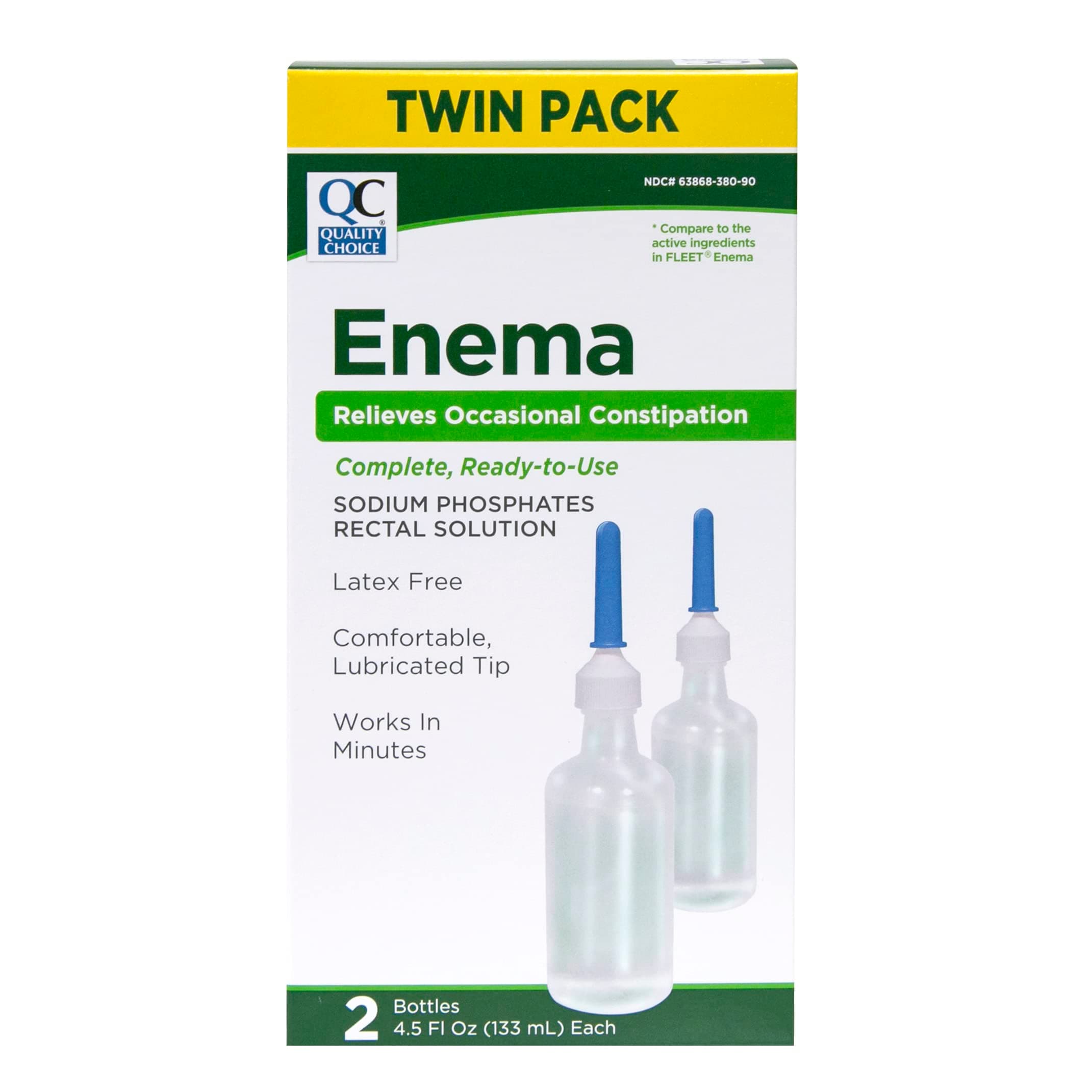 QC, Enema Sodium Phosphates Rectal Solution, Latex Free 2 Bottles