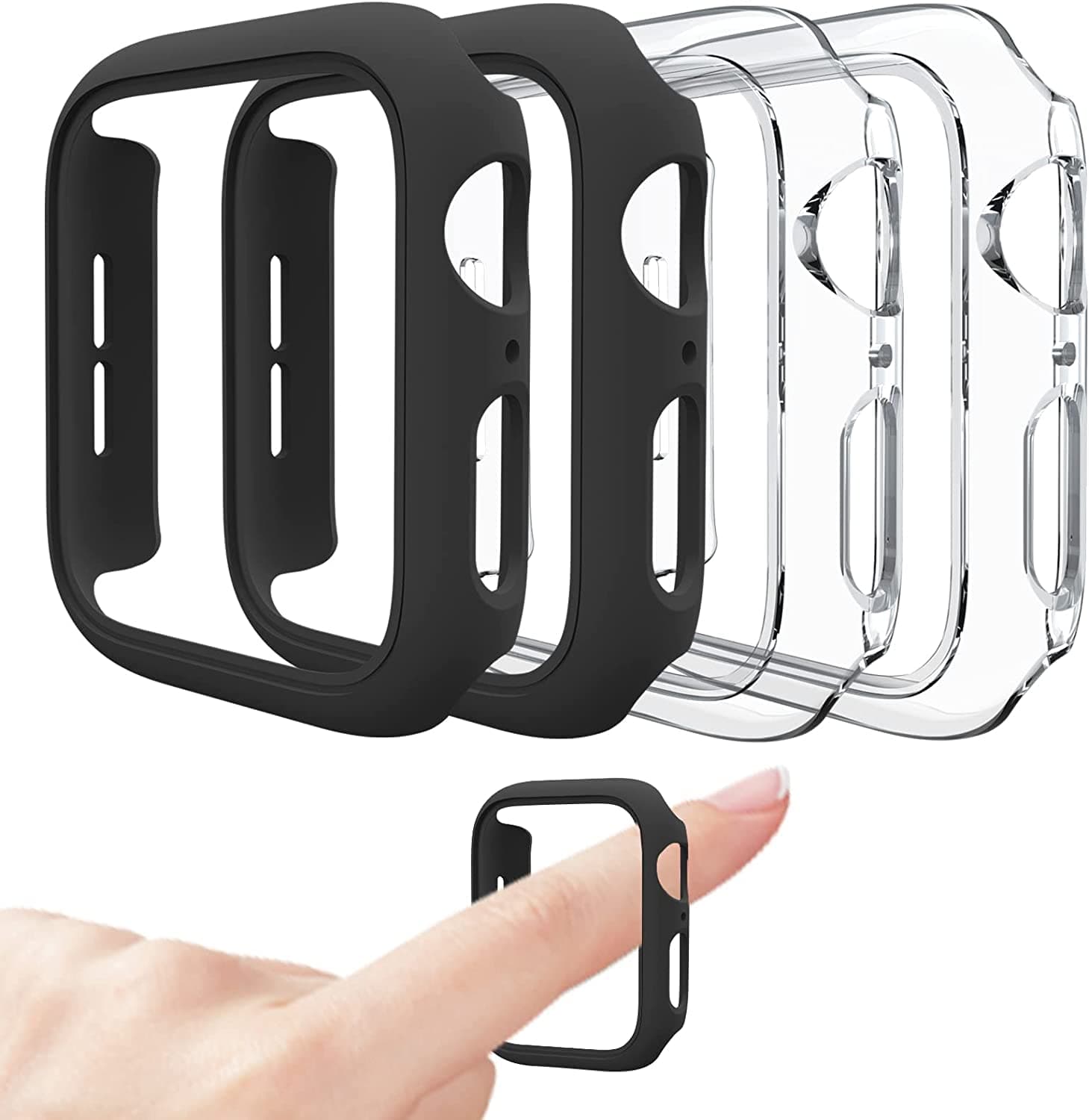 Vancle 4 Pack Compatible for Apple Watch Case 40mm / 44mm [NO Screen Protector] Series 6 5 4 SE, Hard PC Bumper Case Protective Cover Frame Compatible for iWatch (40MM, Black/Black/Clear/Clear)