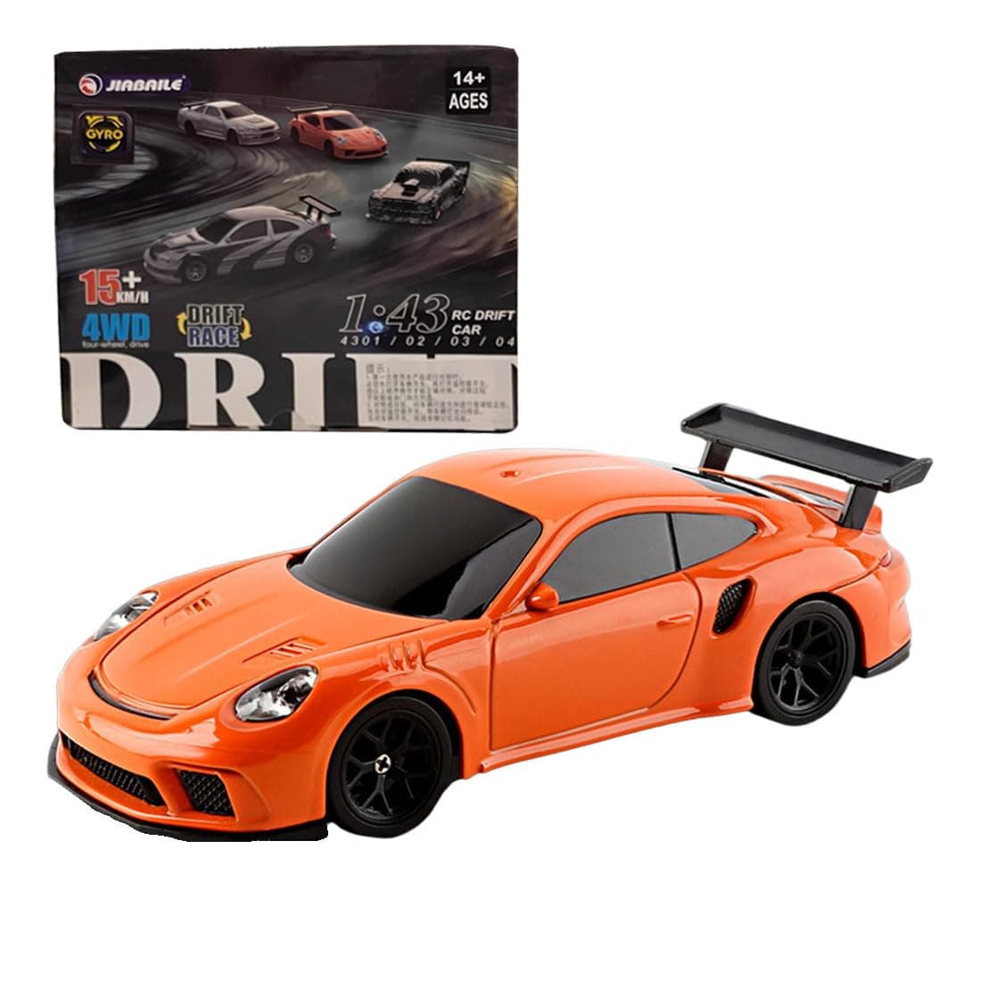 HERR RC Electric Mini Racing Drift Car Model 1:43 Scale 2.4G Full Scale Linkage Light Set Max Speed 15km/h Indoor Mini RC Toys (Gyroscope RTR Version, Orange)