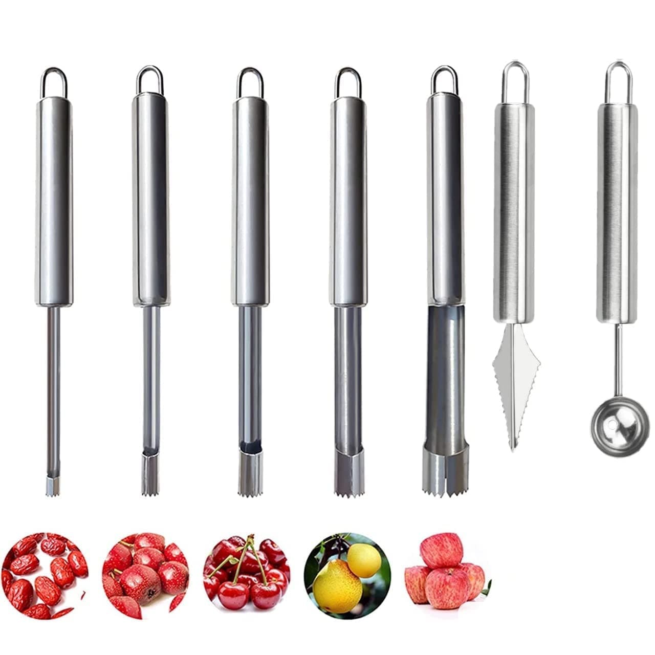 7-Piece Stainless Steel Fruit & Vegetable Corer Tool Set – Apple Corer, Jujube Pitter, Seed Remover for Kitchen Prep | Multipurpose Food Processing Gadgets Tool