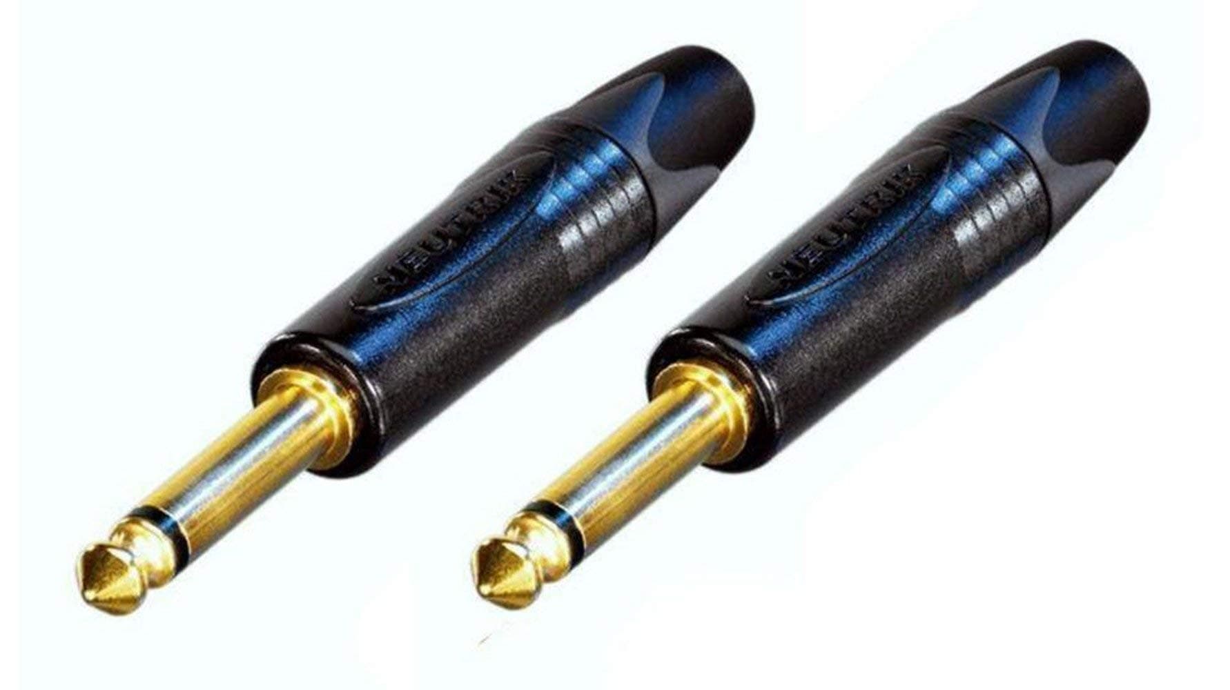 (2 Pack) Neutrik NP2X-B Mono 1/4 6.35 mm Guitar Plug Gold Contacts, Black Shell