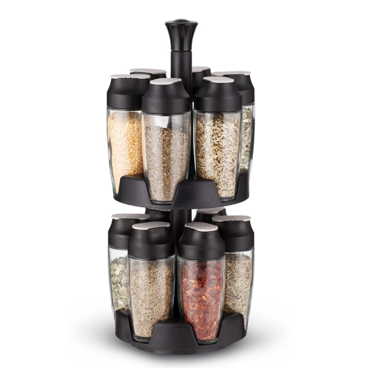 Rotating Spice Carousel by Coninx – Includes Space-Saving Spice Rack + 12 Easy-to-Use Spice Jars with Convenient Flip-Top Closure – Backed by a 3 YEAR REPLACEMENT WARRANTY