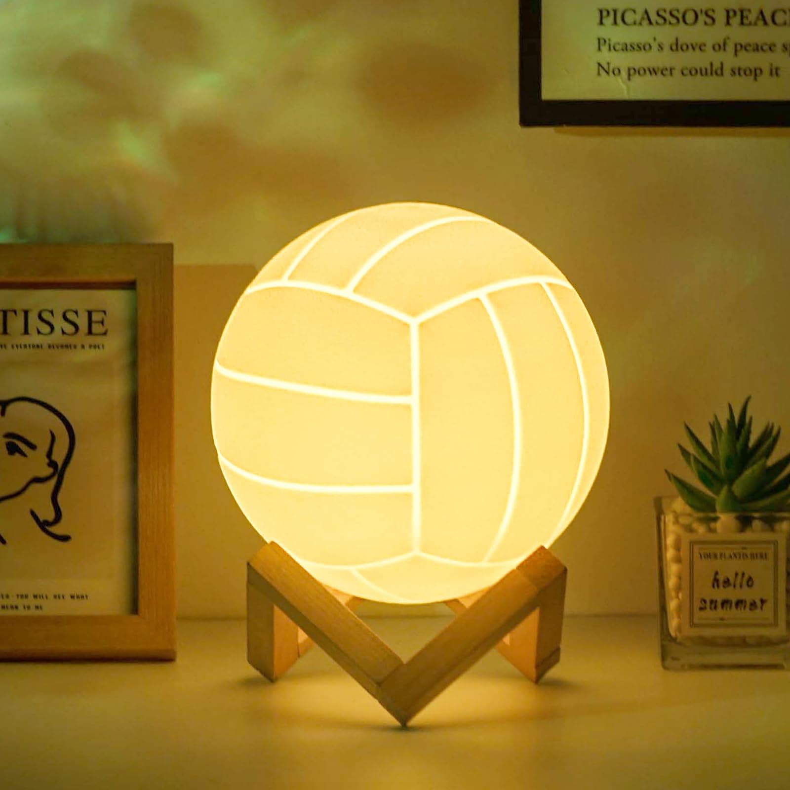 Volleyball 3D Night Light with Remote,16 Color Bedside Table Lamp Gifts for Dad,Men,Boys,and Kids Sports Fan Room Decor,Graduation Gift,Stocking Filler White Elephant Gifts(5.9inches)