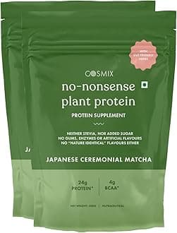 Cosmix No Nonsense Plant Protein | Pea & Brown Rice Isolate | Plant Based | 24g Protein/Serving | Easy To Digest | All Essential Amino Acids- 1 kg | Japanese Ceremonial Matcha - 500g (Pack of 2)