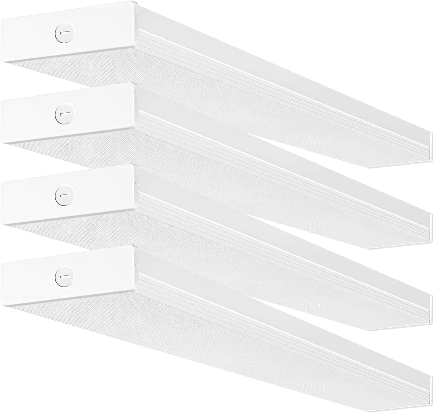 4 Pack 4FT LED Wraparound Light 40W 4 Foot LED Shop Lights for Garage, [2-lamp 32W Fluorescent Equiv.] 4400lm 4000K Wrap Light, Flushmount Office Ceiling Light Fixture ETL Listed