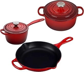 Le Creuset 5 Piece Enameled Cast-Iron SS Knob Condo Cookware Set (Cerise)