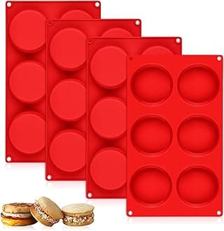 CAKETIME Silicone Egg Molds, 3 Inch Muffin Top Pan 4 Pack Nonstick for Baking English Muffin, Whoopie Pie, Corn Bread, Egg bite, Breakfast Sandwiches