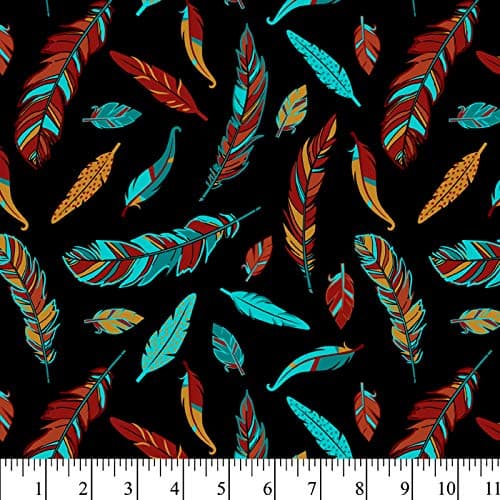 Whimsy Feathers Black Cotton Fabric, 1 Yard Precuts
