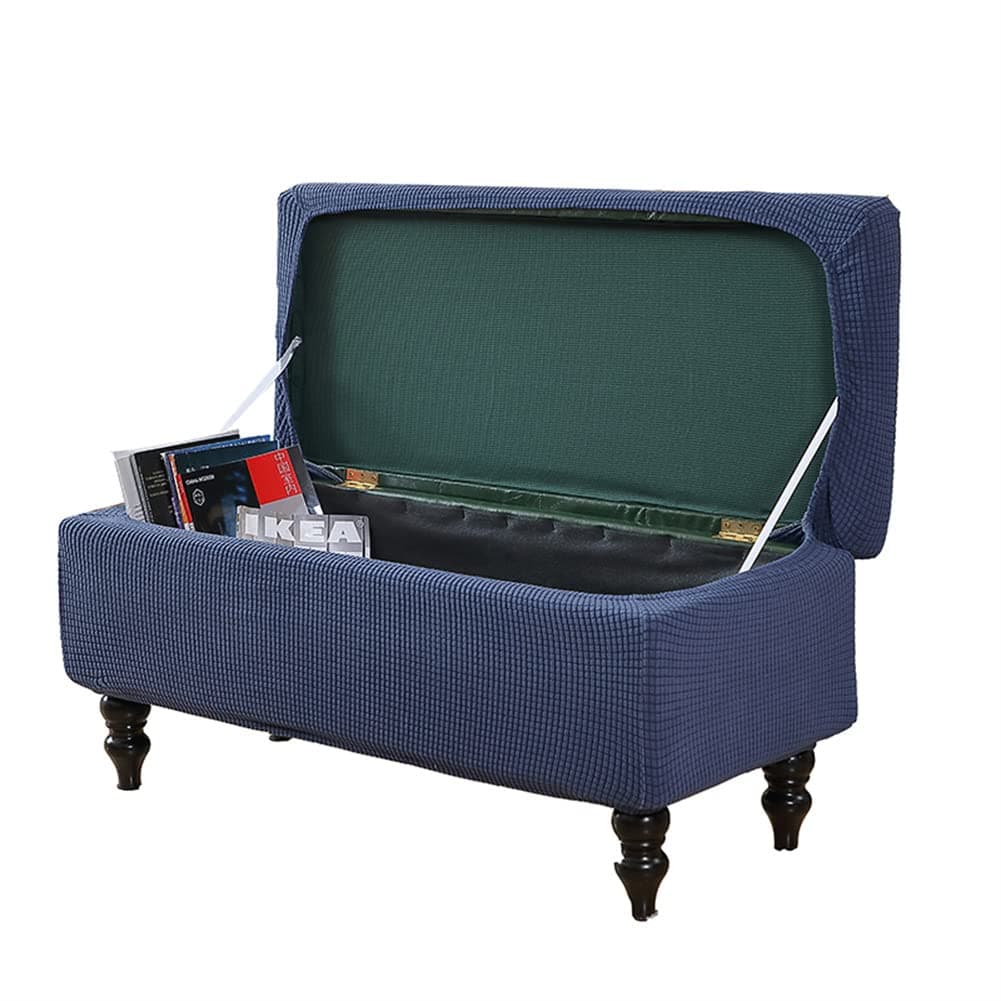 MaiYu-My Rectangle Storage Ottoman Covers Plain Color Stretch Foot Stool Cover Anti-Dust Polar Fleece Footrest Seat Slipcovers Protector (S 45-75cm,Navy)