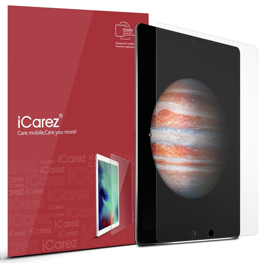 iCarez [Anti Glare Matte Screen Protector for Apple 12.9-inch iPad Pro (2015 2017 Model) [ Unique Hinge Install Method with Kits ] Easy Install [2-Pack] - Retail Packaging
