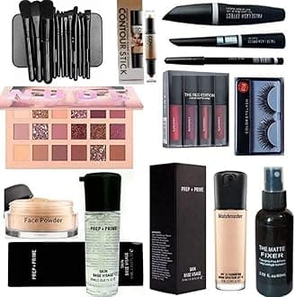 HD Waterproof Makeup Kit Combo For Women & Girls (Set of 15) Eyeshadow Pallet, Makeup Brush set of 12, Kajal, 3in1, Eyelashes, Red edition, Foundation, Primer, Loose Powder, Makeup Fixer