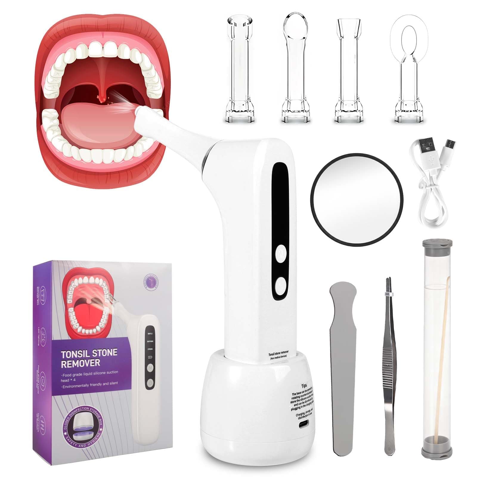 – 【Clearance】Tonsil Stone Remover, Professional Electronic Tonsil Stone Remover and Bad Breath Treatment with Enclosed Disinfection Charging Base for Home and Travel