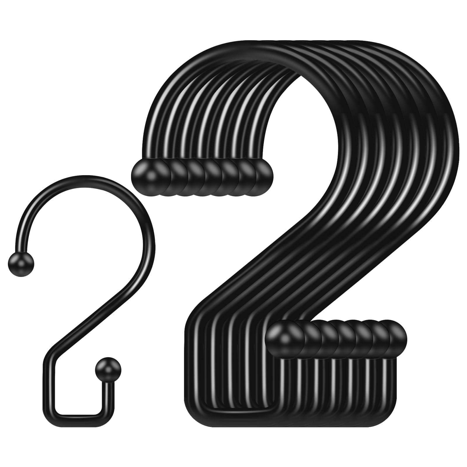 8 Pcs S Shaped Hooks - Stainless Steel Multi-Functional Metal Hanging Hooks for Shower Curtains, Pots, Pans, Jeans, Towels, Bags, Jewelry (Black)