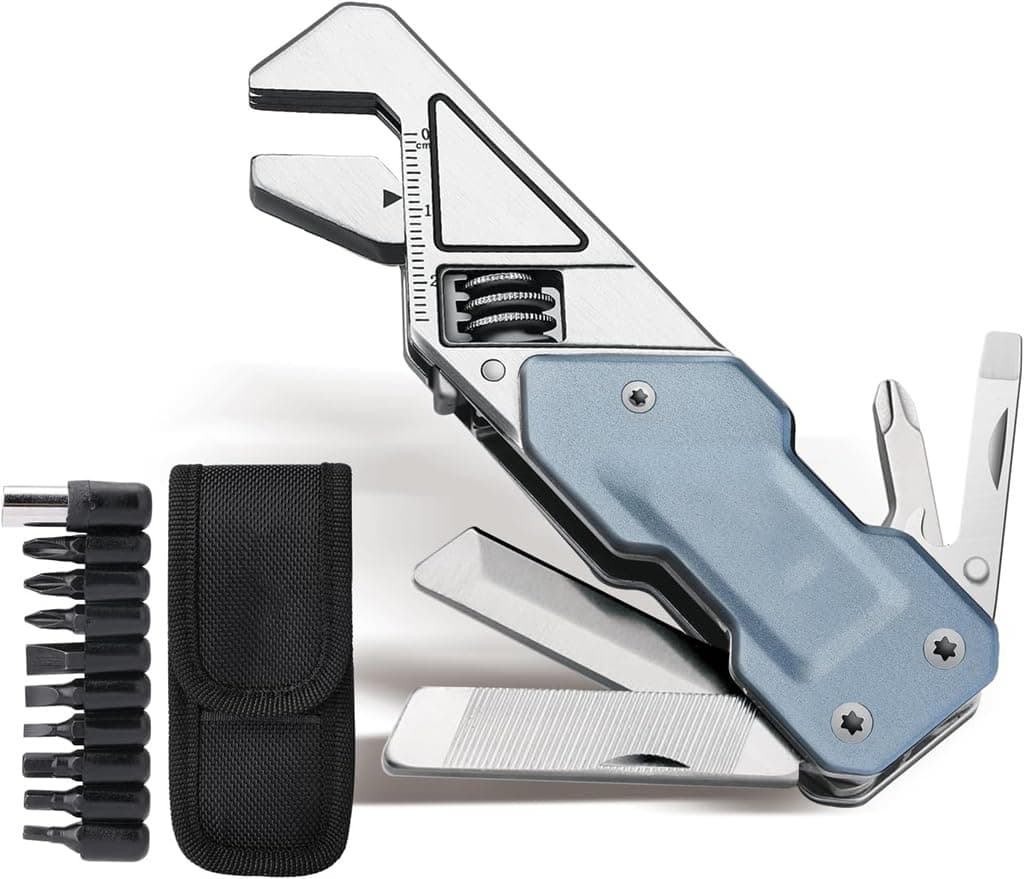 Multi Tool Wrench, 6 in 1 Wrench Multitool with Knife, Flat Phillips Screwdriver and Bottle Opener Bike Multitool with 9 in 1 Bits Set and Nylon Pouch for Cycling Maintenancen Household Repairs
