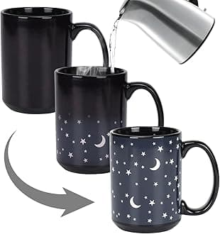 Schliersee 15OZ Magic Heat Changing Mug, Novelty Coffee Mug, Star Moon Porcelain Heat Sensitive Color Changing Cup, Funny Kids Coffee Mug Gift for Birthday, Mother
