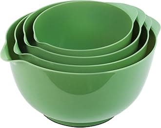 BoxedHome 4 Quart Large Plastic Mixing Bowls, Microwave Safe Mixing Bowl Set with Pour Spout, Nesting Bowls for Space Saving Storage(Grass Green)