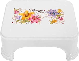Kuber Industries Floral Print Plastic Bathroom Stool, Adults Simple Style Stool Anti-Slip with Strong Bearing Stool for Home, Office, Kindergarten, White-KUBMART10869
