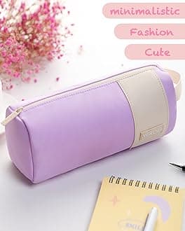 YOKUMA Pencil Case, Large Capacity Aesthetic Pencil Pouch Bag for College Adults, Office Supplies Stationery Organizer, Purple