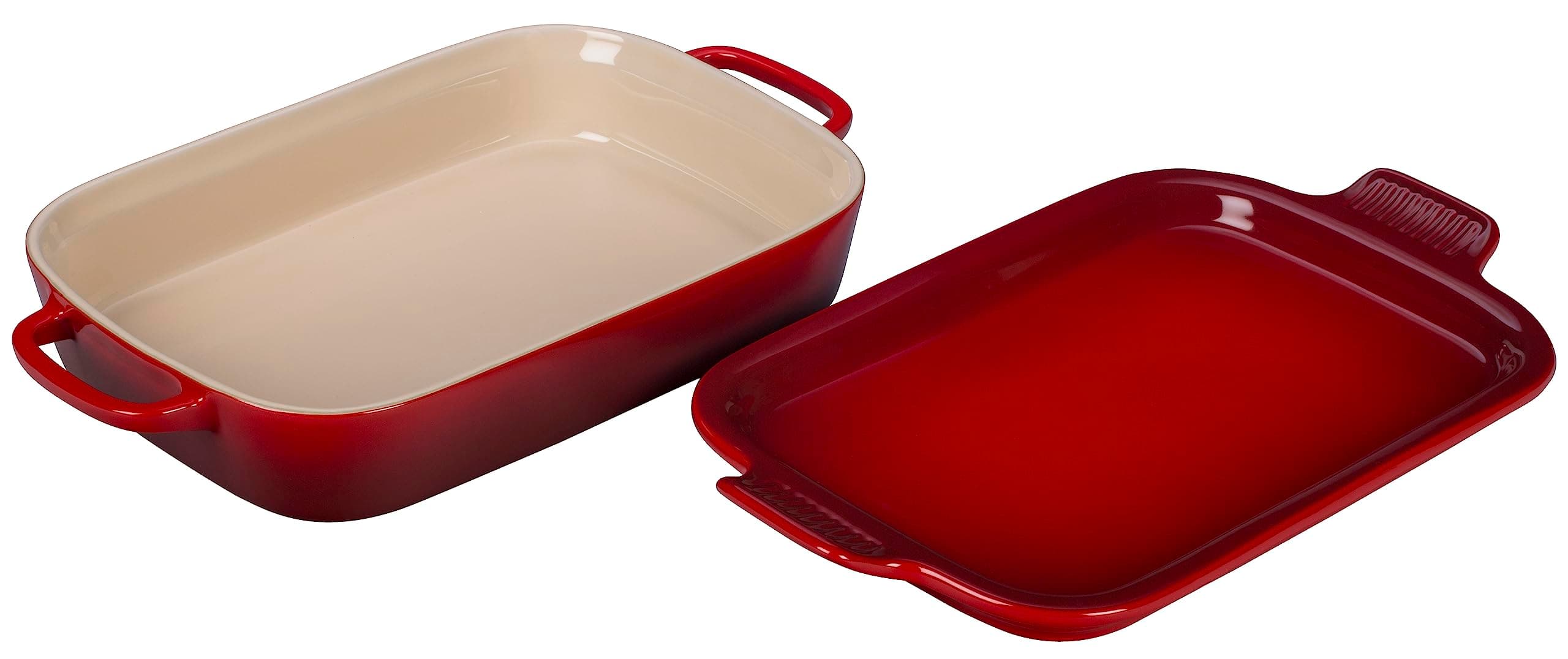 Stoneware Rectangular Dish with Platter Lid, 14 3/4" X 9", Cerise