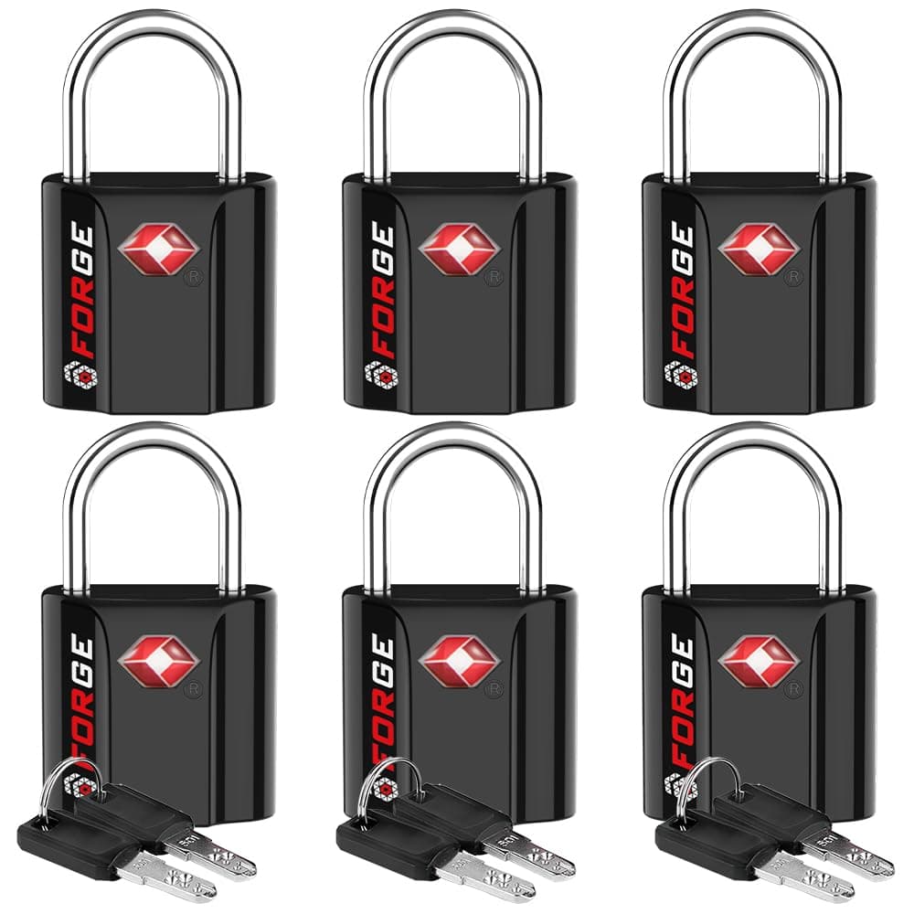 Forge Smal TSA Approved Luggage Locks: Ultra Secure dimple Key Locks with zinc Alloy Body, for Luggage, Travel Cases, Backpacks, Suitcase and More. Black 6PK.