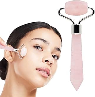 Mini Rose Quartz Roller - Face Roller - Gua Sha Facial Tools, Mini Rollers for Face, Skin Care Kit for Men Women, Guasha Tools for Faces, Facial Care Reduces Under-Eye Puffiness and Dark Circles